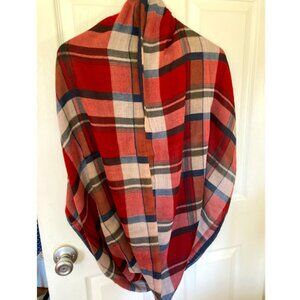 BP Nordstrom Red Navy Blue Plaid Checked Infinity Scarf Wrap Shawl Head Warmer